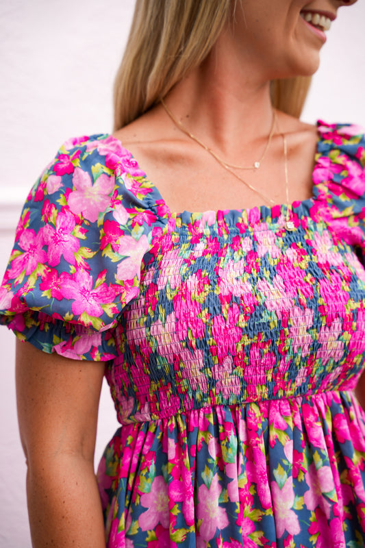 Grey Floral Print Dress