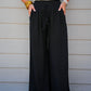 Cotton Linen Smocked Waist Pants with Tassel - Black - Southern Belle Boutique