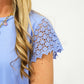 Blue Scalloped Lace Sleeve Top - Southern Belle Boutique