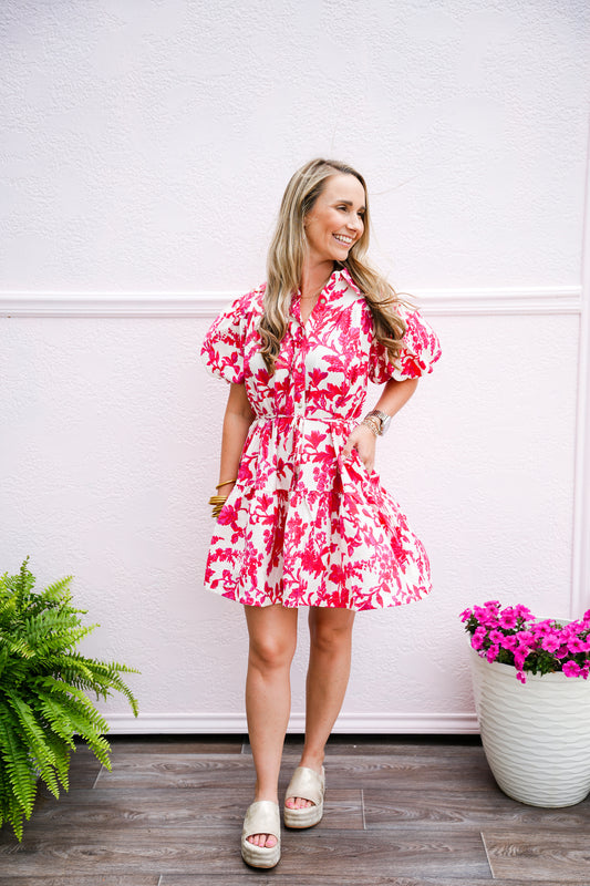 Pink Floral Button Down Mini Dress