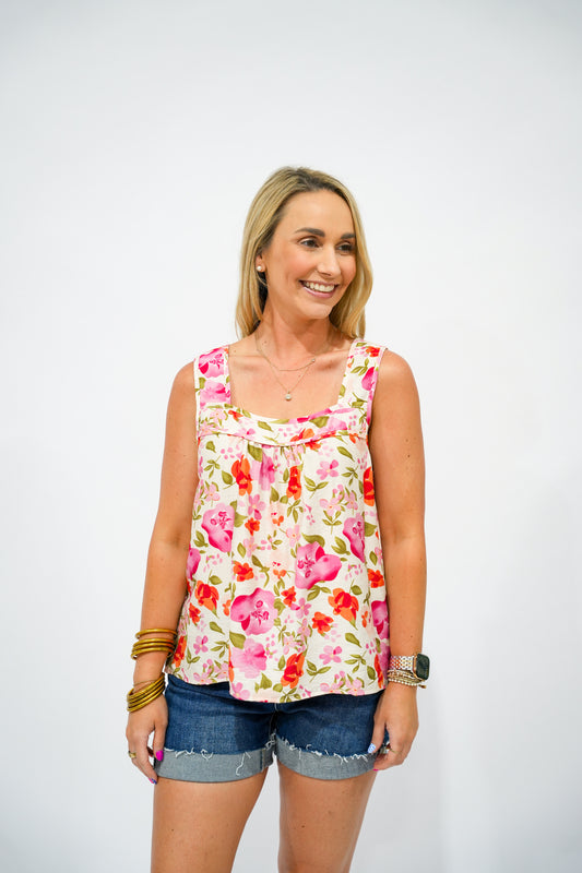 Pink Floral Tank - Southern Belle Boutique