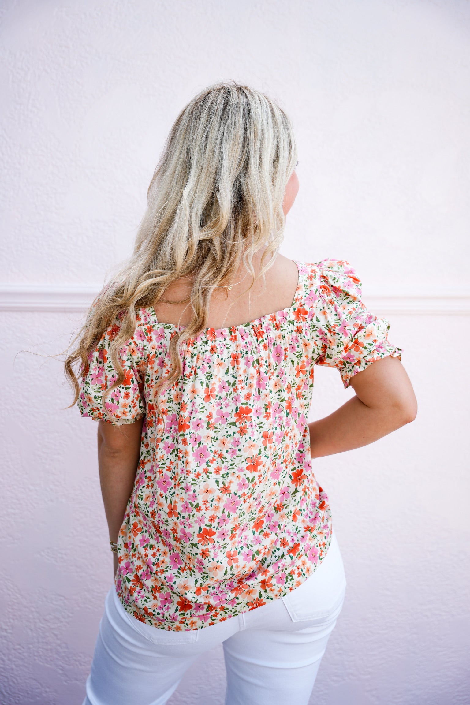 Pink Ivory Ruffled Tie Neck Blouse - Southern Belle Boutique