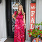 Satin Print Maxi Dress - Deep Pink