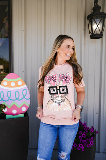 Rosie Bunny Peach Graphic Tee - Southern Belle Boutique