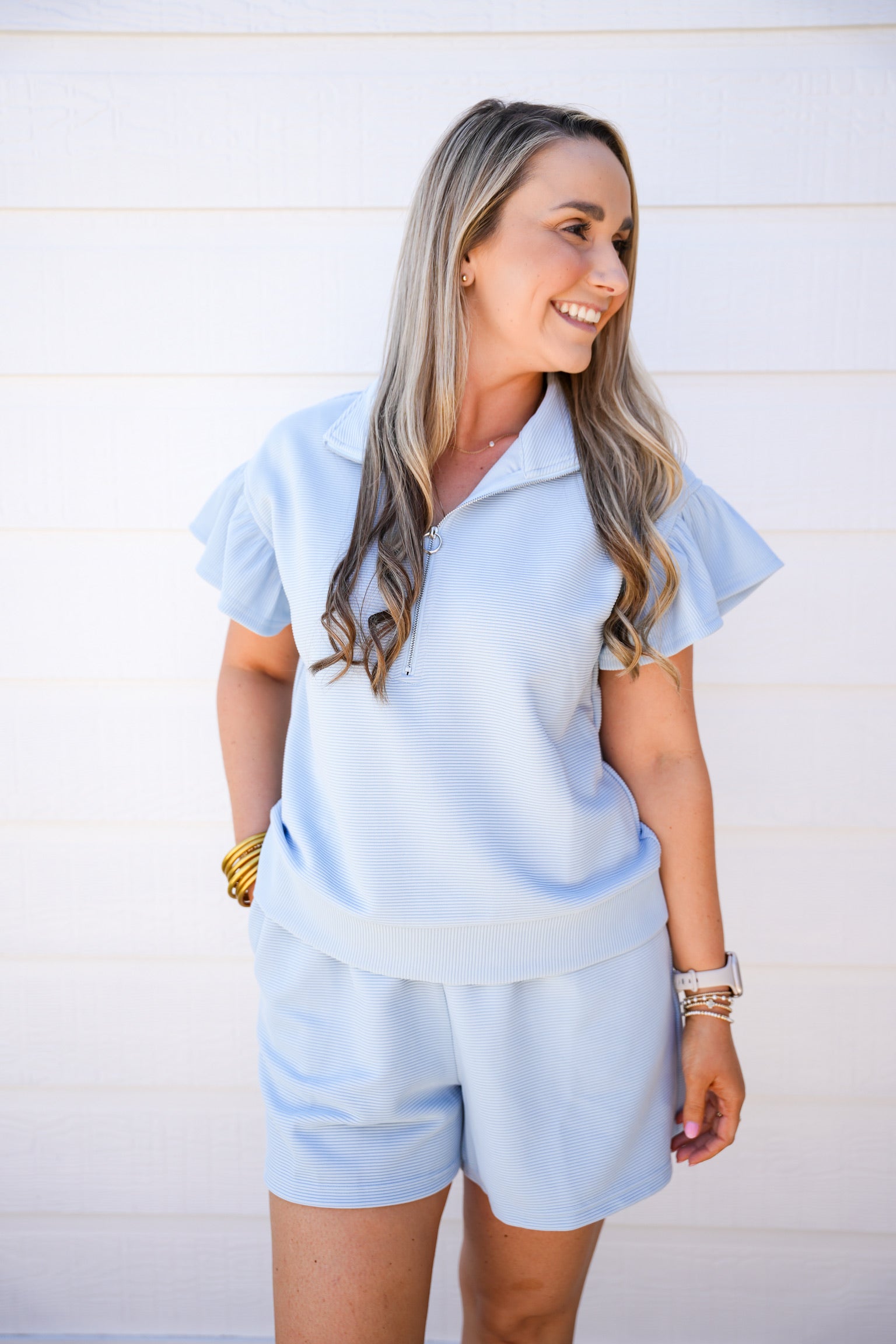 Lt Blue Jacquard Short Set - Southern Belle Boutique