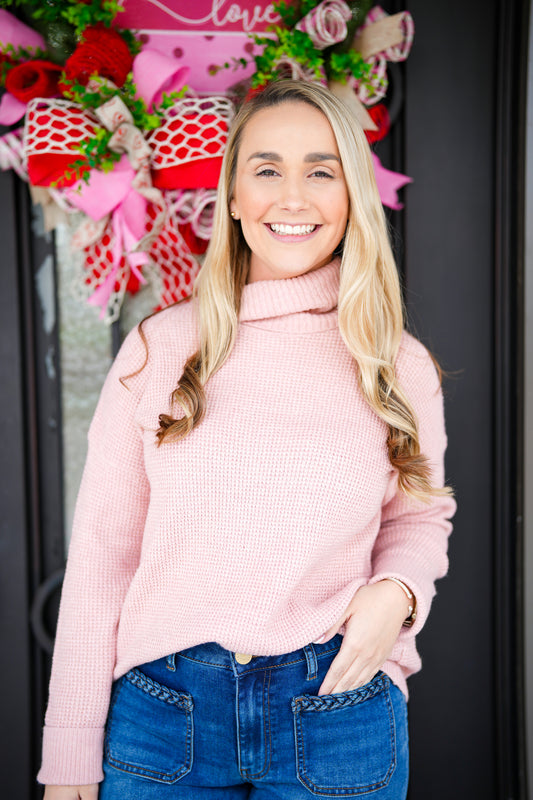 Mauve Waffle Turtle Neck Sweater - Southern Belle Boutique