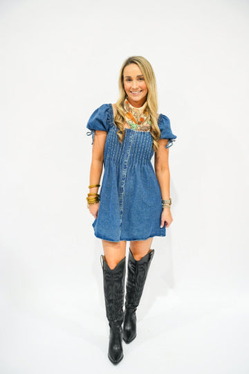 Sassy Denim Mini Dress - Southern Belle Boutique