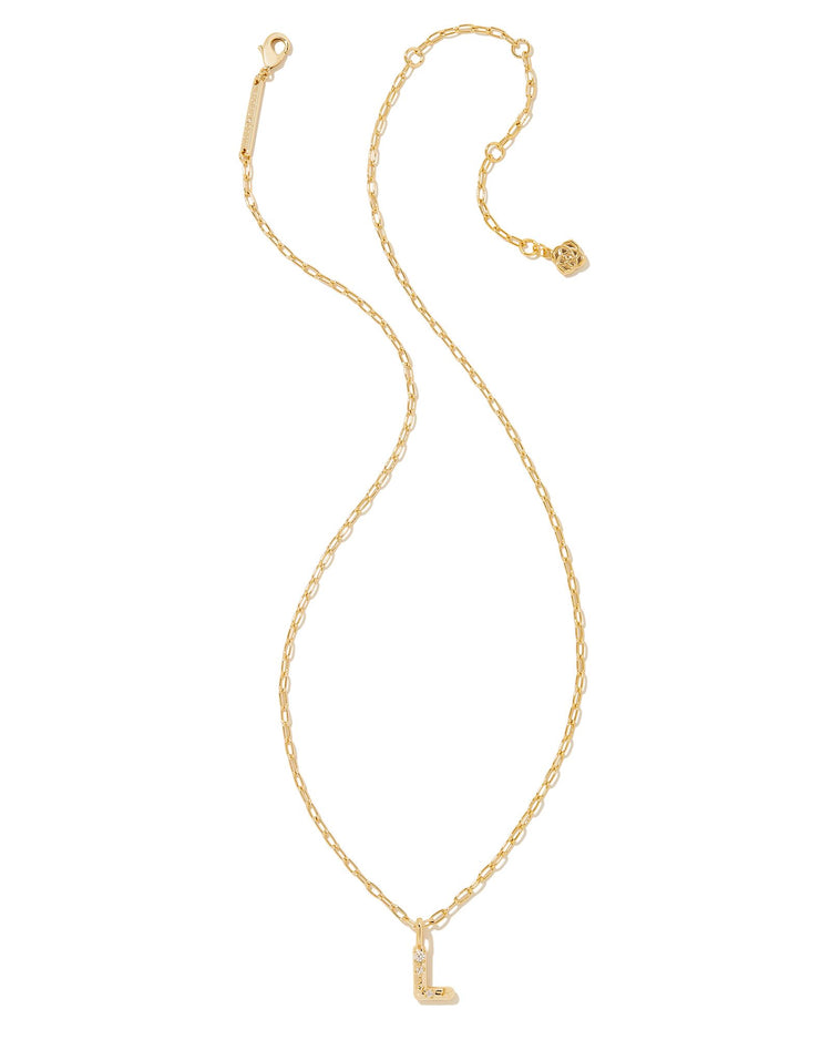 Crystal Letter L Short Pendant Necklace Gold White - Southern Belle Boutique