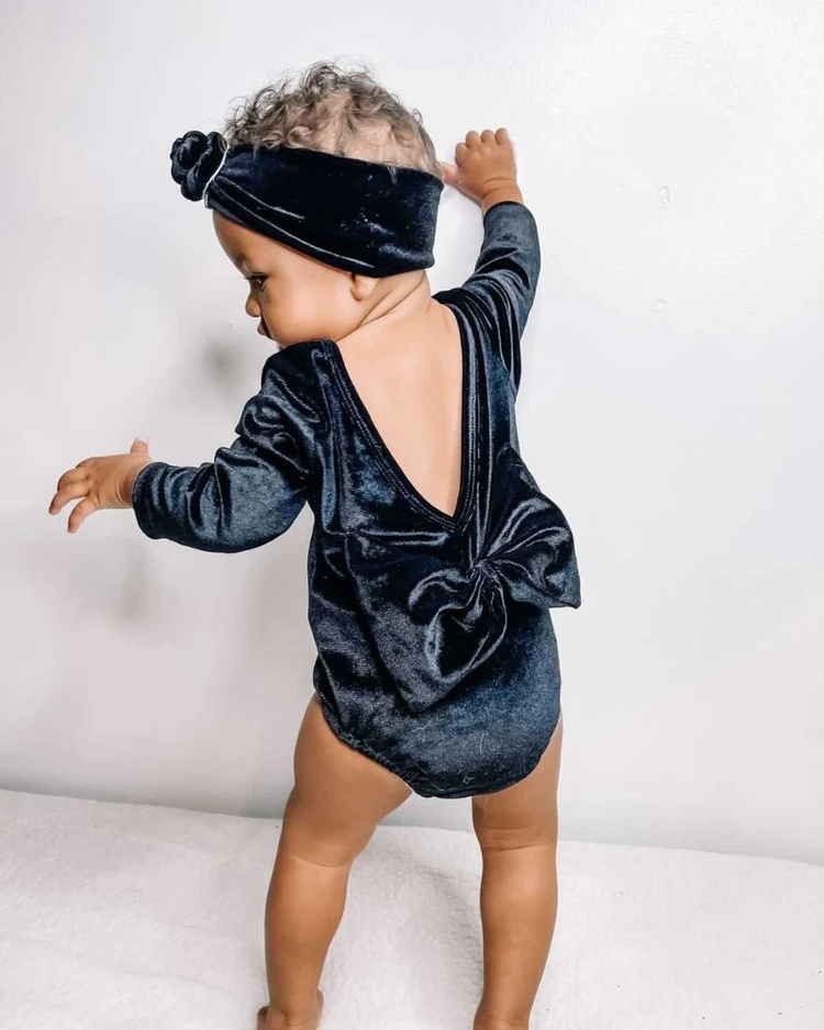 Hattie Bow Back Leotard - Black Velour - Southern Belle Boutique