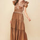 Mocha Satin Tiered Maxi Dress