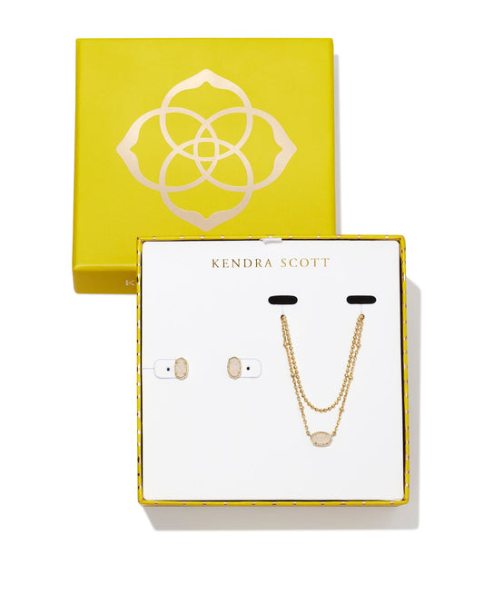Gift Set Emilie Necklace &amp; Stud Gold Iridescent Drusy - Southern Belle Boutique