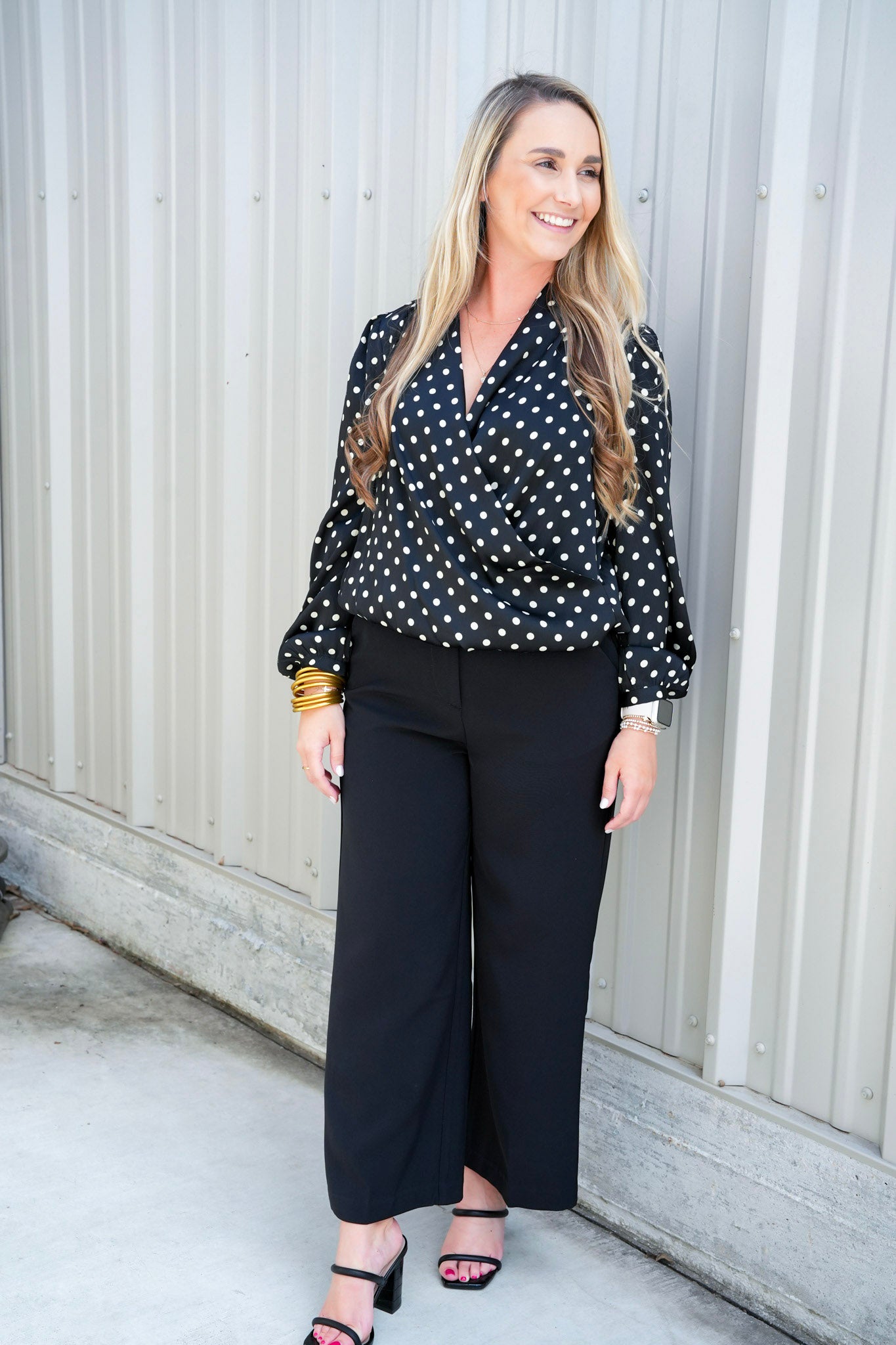 Black Polka Dot Satin Blouse - Southern Belle Boutique