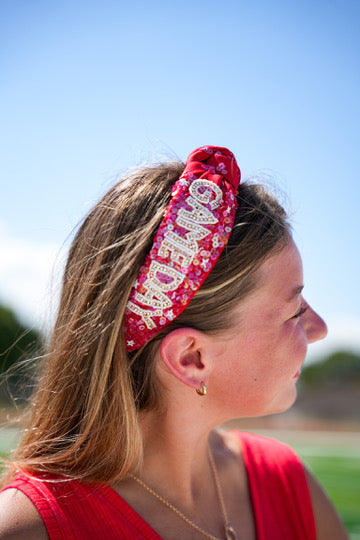 Red Sequin Headband with White Rhinestone Game Day