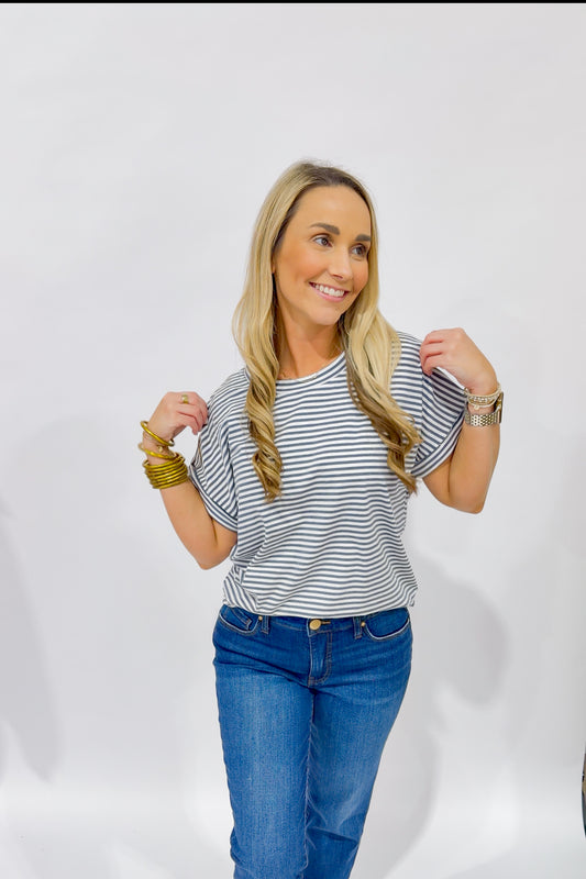 Denim Jersey Striped Top - Southern Belle Boutique