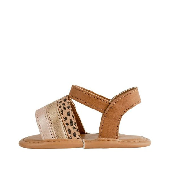 Ashlee Tan PU Double Closure Sandal w Blush Champagne and Cheetah Trim - Southern Belle Boutique