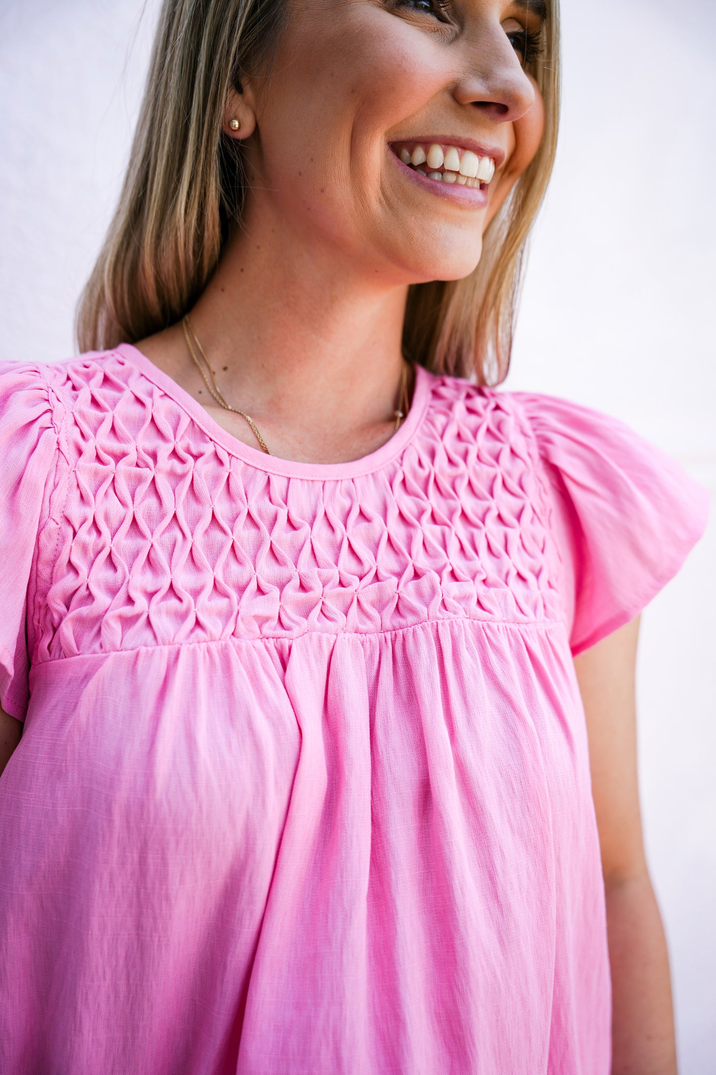 Pink Smocked Baby Doll Blouse - Southern Belle Boutique