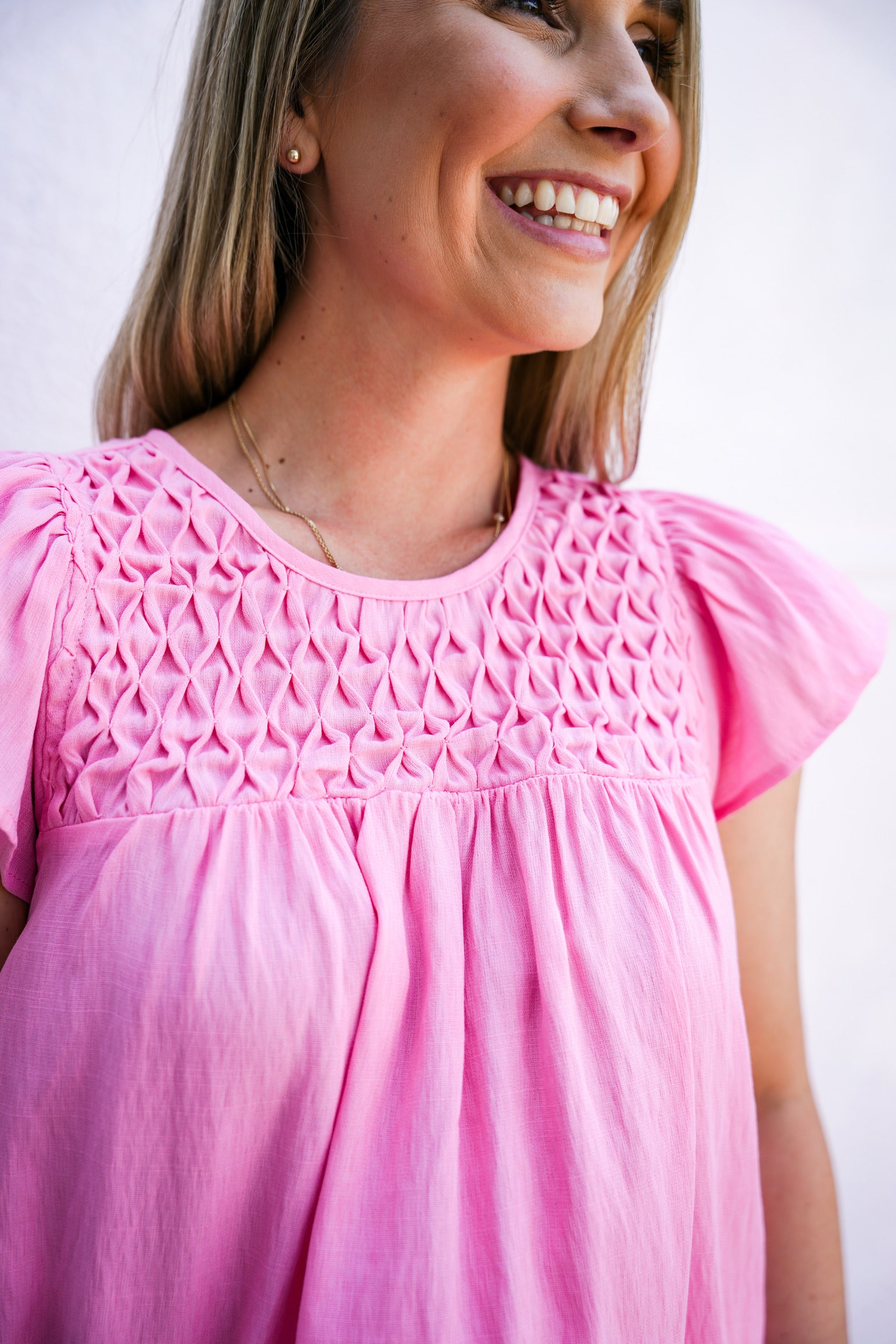 Pink Smocked Baby Doll Blouse - Southern Belle Boutique