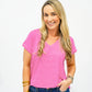 Fuchsia Striped VNeck Top - Southern Belle Boutique