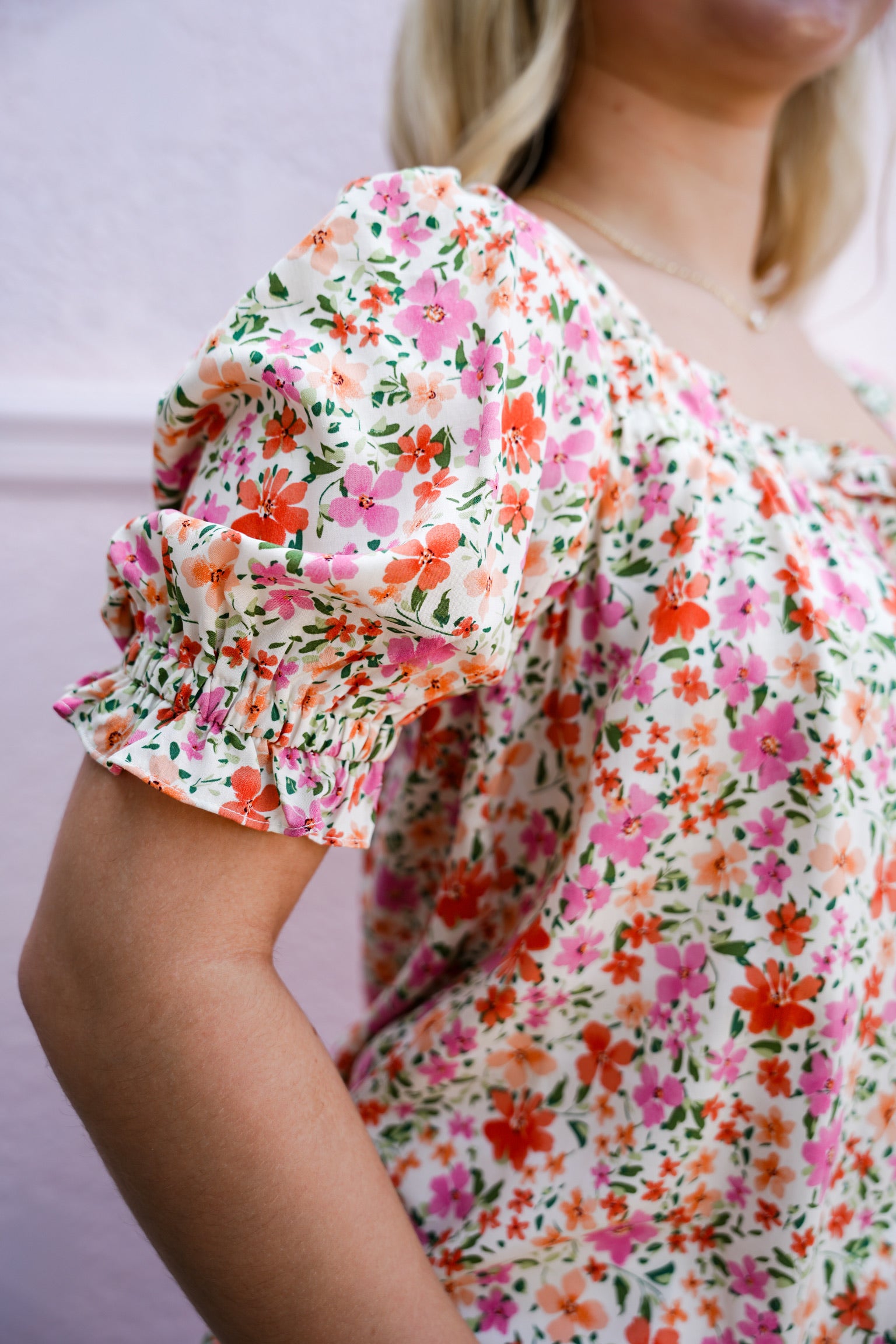 Pink Ivory Ruffled Tie Neck Blouse - Southern Belle Boutique