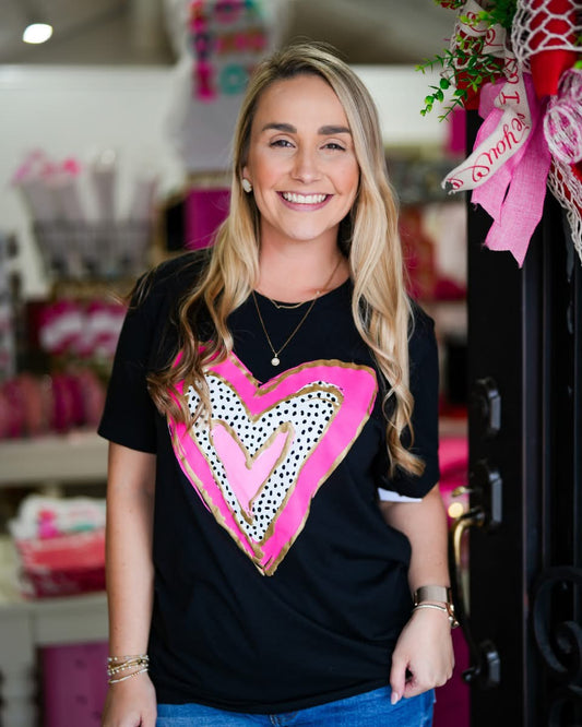 Pink Gold Heart SS Tee - Southern Belle Boutique