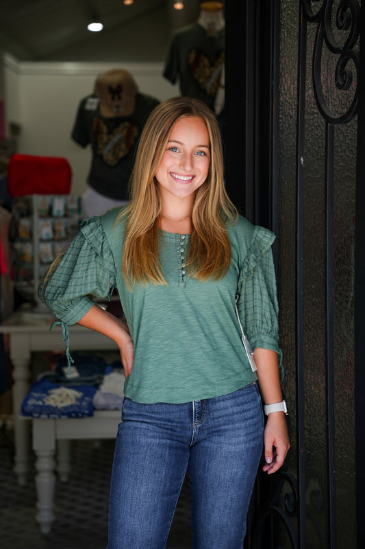 Keely Top - Slate Green - Southern Belle Boutique