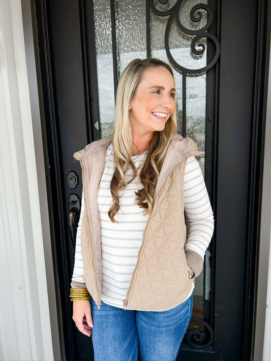 Taupe Quilted Vest - Southern Belle Boutique