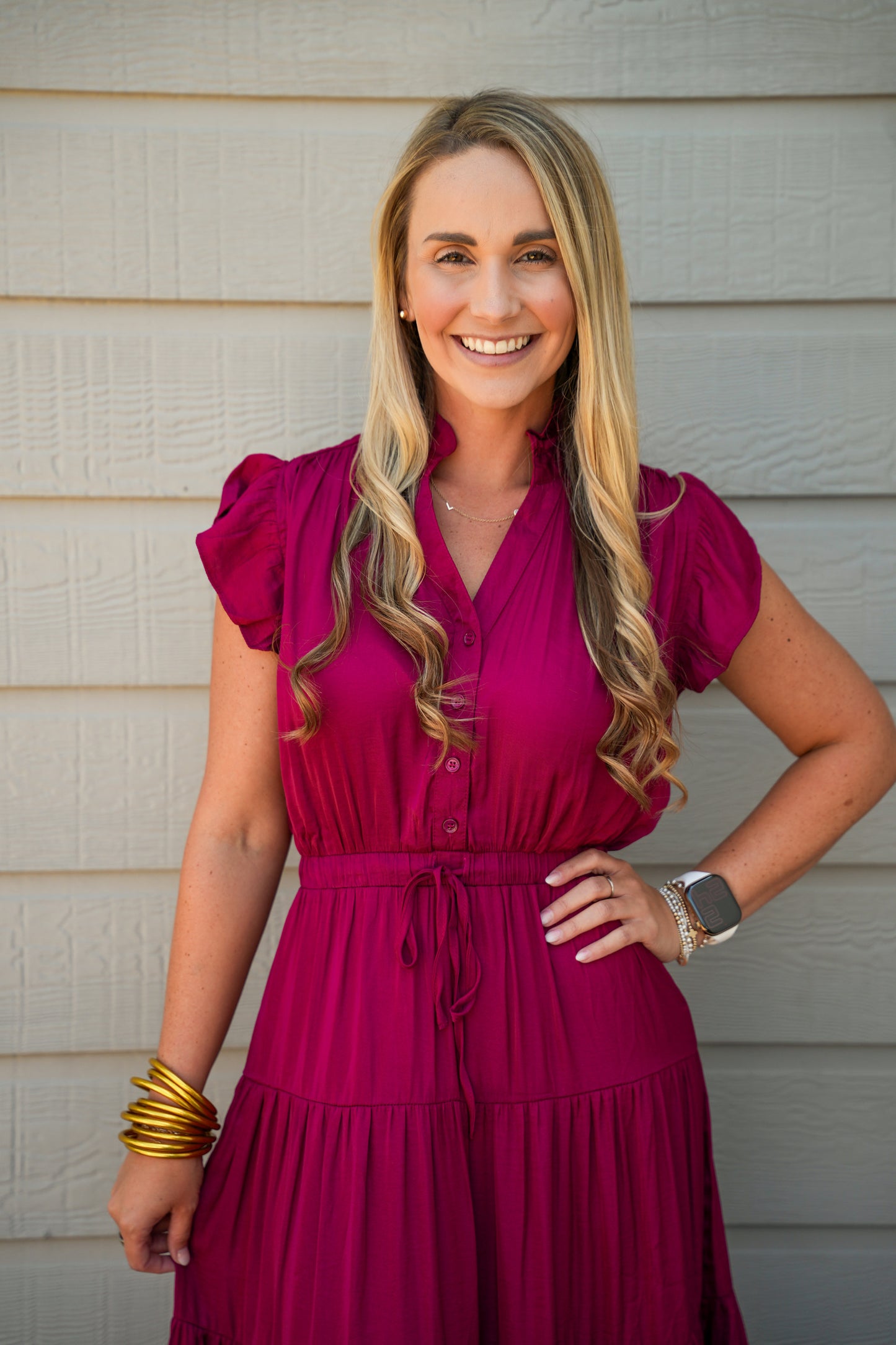 Satin Tiered Maxi Dress - Fall Red