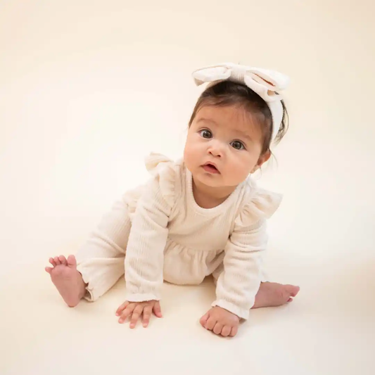 Cream Velour Baby Bodysuit Set - Southern Belle Boutique