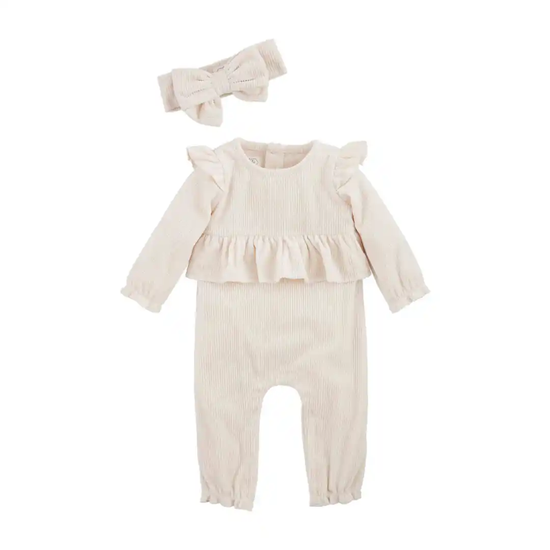 Cream Velour Baby Bodysuit Set - Southern Belle Boutique