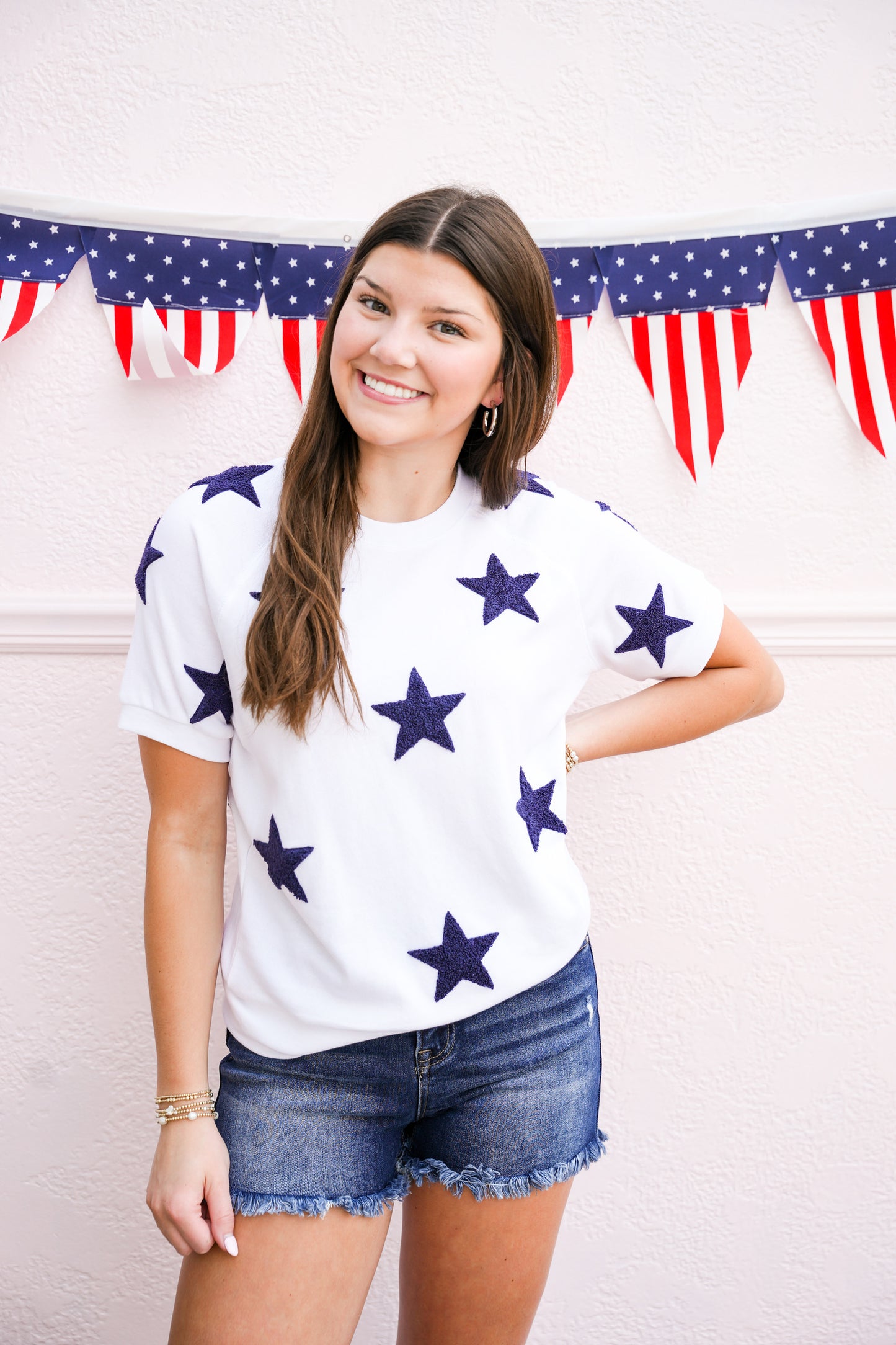 Stars Lightweight Short Sleeve Sweatshirt - Southern Belle Boutique