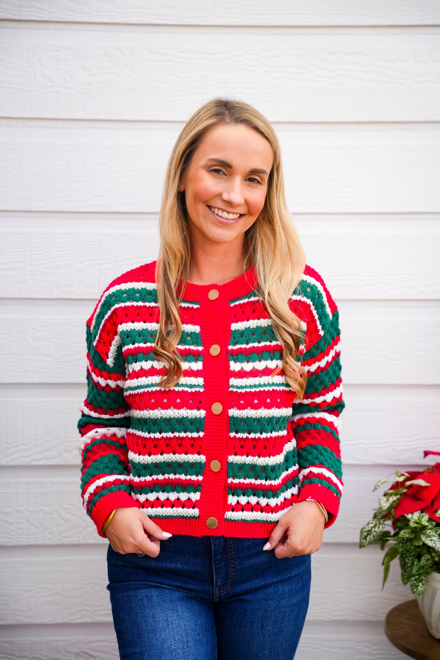 Red Color Stripe Holiday Christmas Sweater