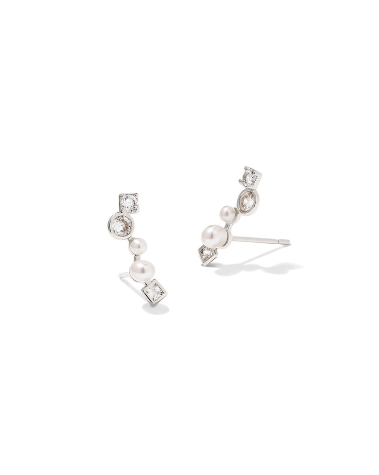 Leighton Pearl Ear Climber Silver White Pearl - Southern Belle Boutique