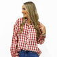 Burgundy Gingham Plaid Ruffle Cuff Shirt