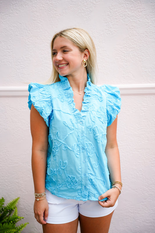 Aqua Blue Floral Top