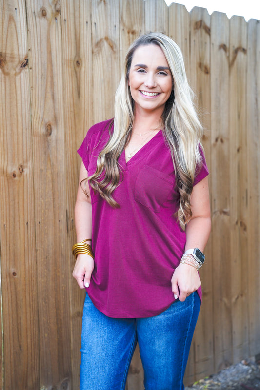 Wine VNeck Blouse