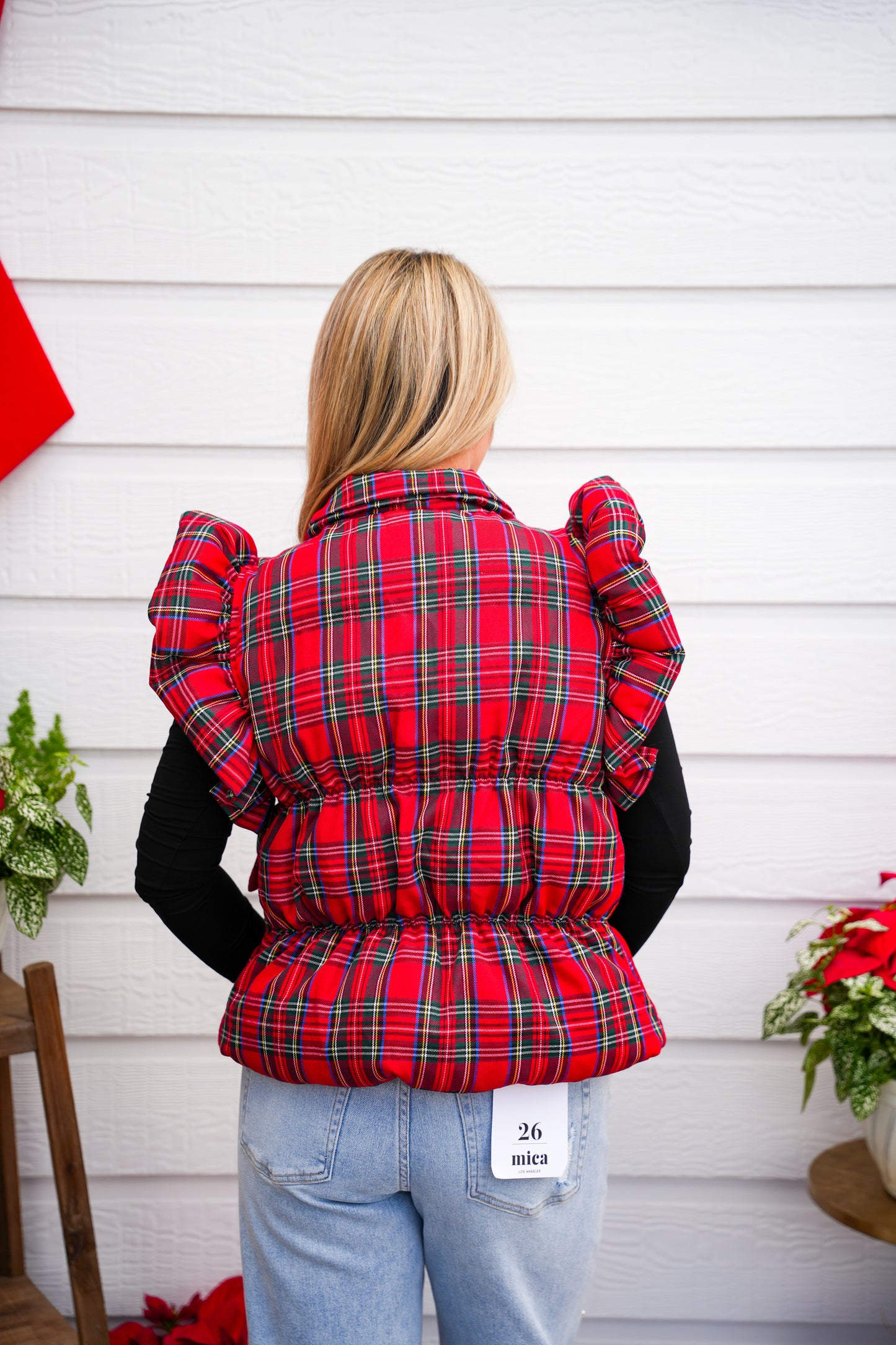 Red Christmas Plaid Puffer Vest