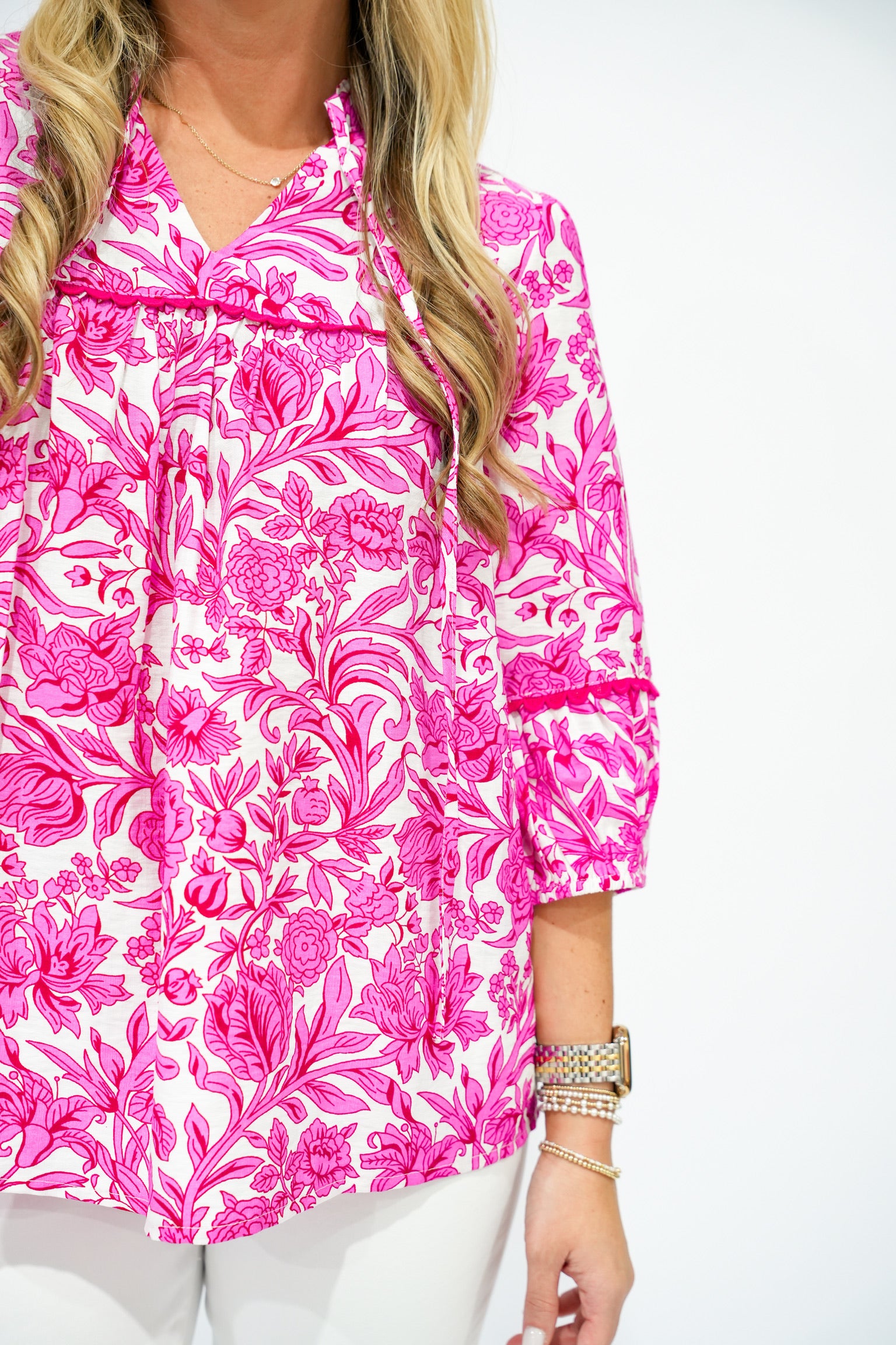 Gloria Fuchsia Print Blouse - Southern Belle Boutique