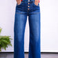 Risen High Rise Crop Wide Button Up Jean - Dark
