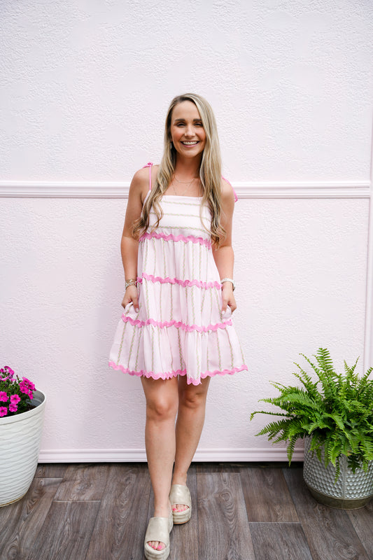 Floral Stripe Mini Dress Light Pink - Southern Belle Boutique