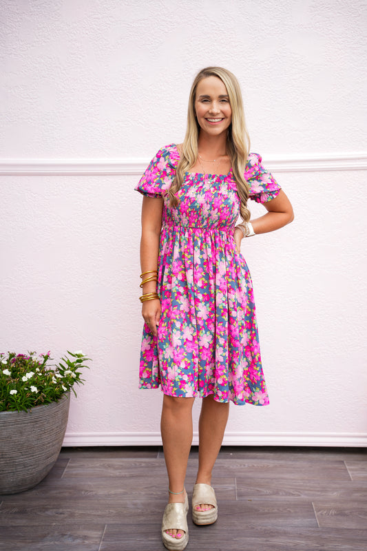 Grey Floral Print Dress