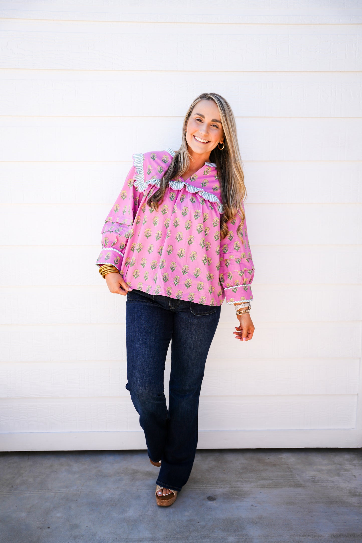 Lilac Ruffle Sleeve Floral Blouse - Southern Belle Boutique