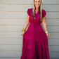 Satin Tiered Maxi Dress - Fall Red