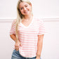 Ivory Coral Striped VNeck Sweater - Southern Belle Boutique
