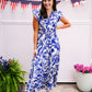 Blue Floral Printed Tiered Maxi Dress