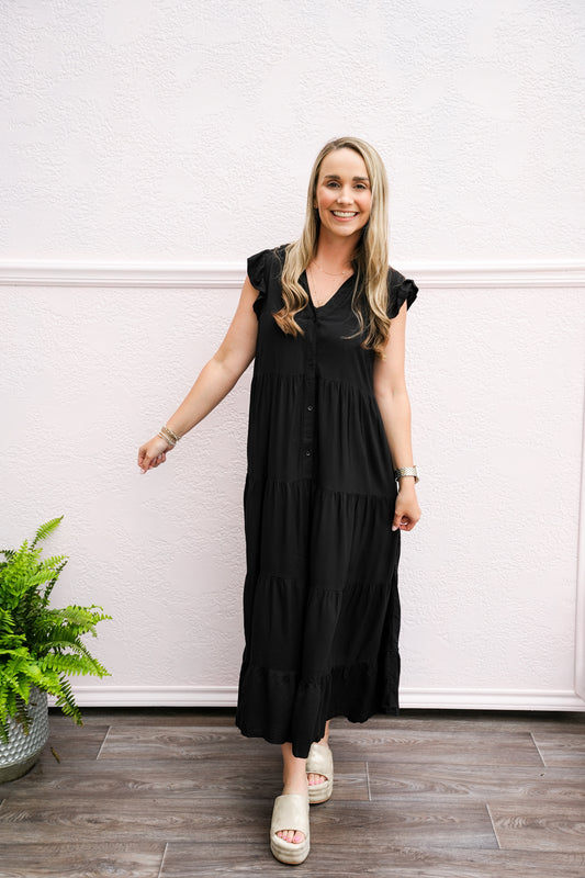 Black Multi Ruffled Dress