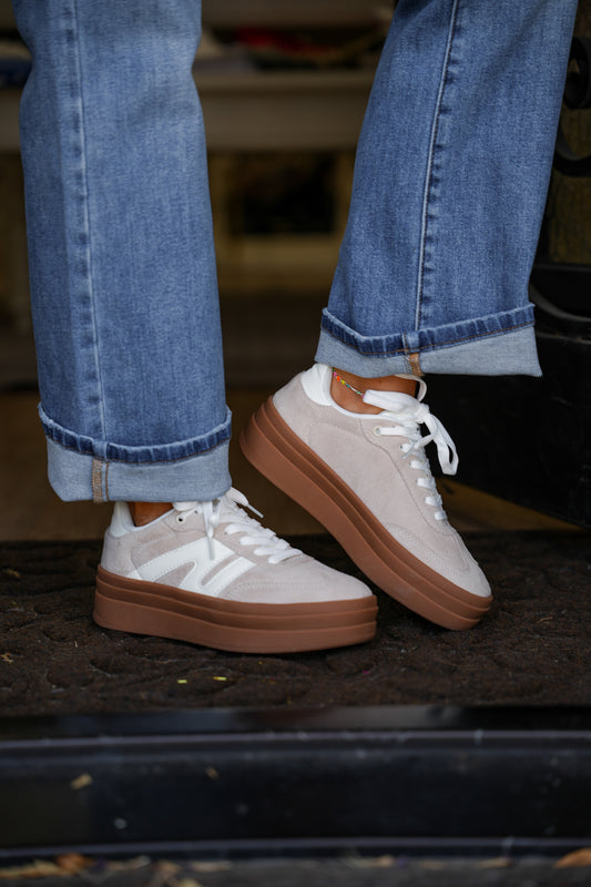 Topping Color Block Platform Sneakers - Beige/White - Southern Belle Boutique