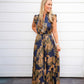Gold Ink Floral Tiered Maxi Dress