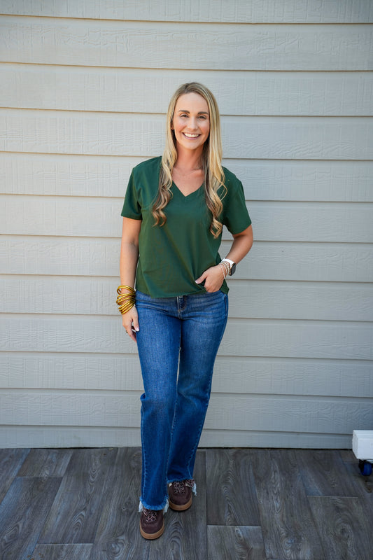 Tummy Control High Rise Crop Straight Raw Cut Hem - Dark