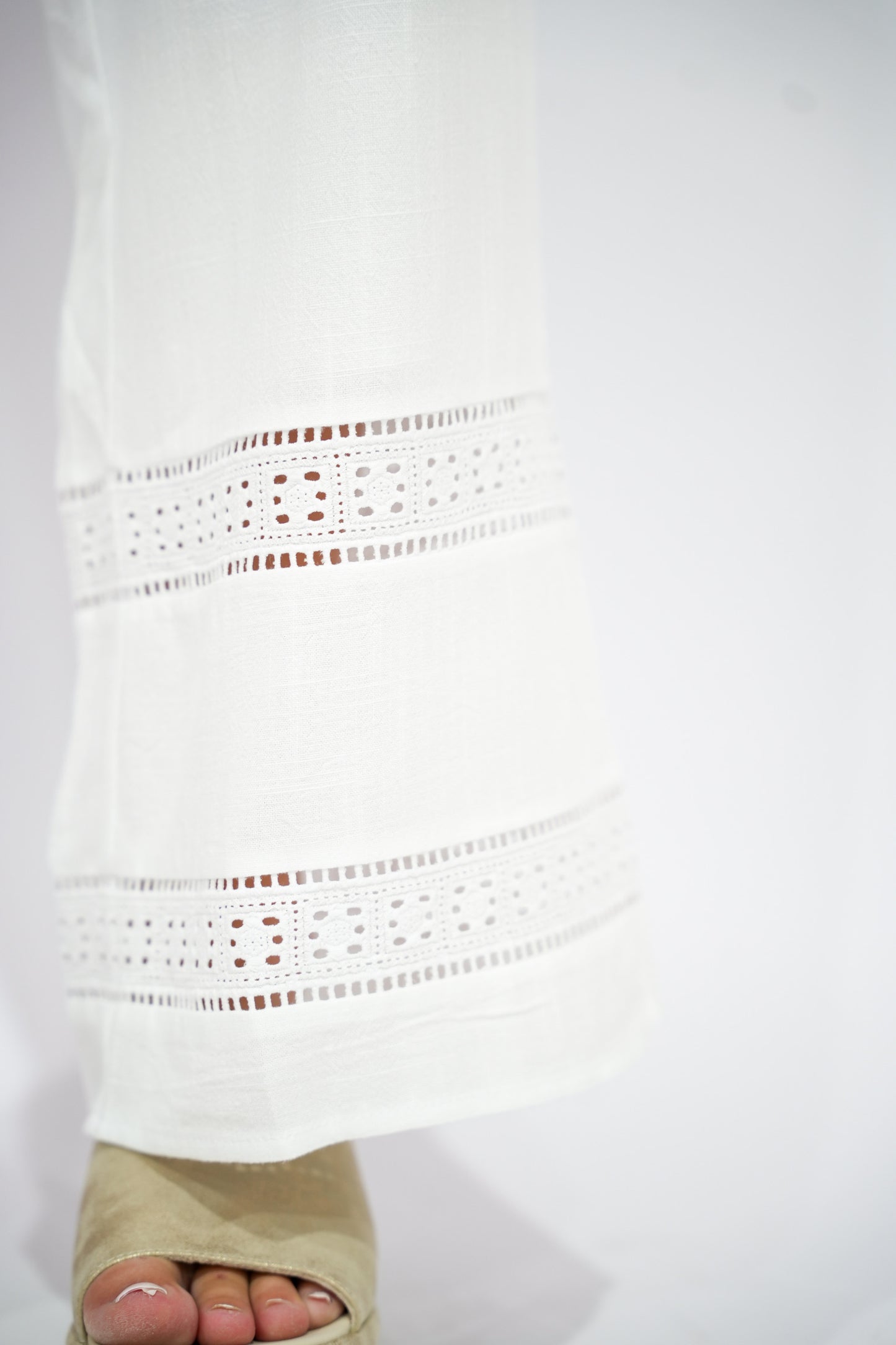 Chantel Eyelet Hem Pants - Off White - Southern Belle Boutique