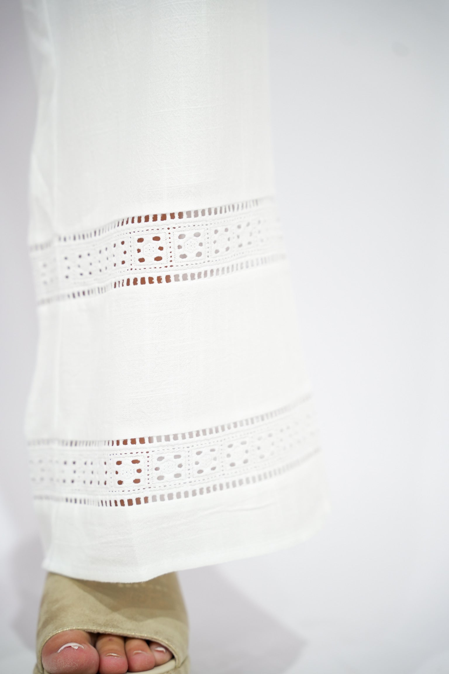Chantel Eyelet Hem Pants - Off White - Southern Belle Boutique